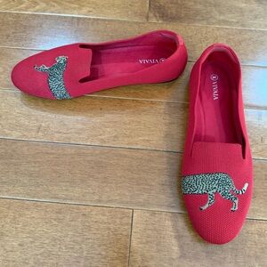 Vivaia Red Cheetah Slip On Audrey Round Toe Loafers Flats Shoes Sz. 41 (9.5)